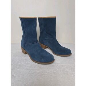 UGG Womens Cyrindra Boot Size 9 Blue Suede Slouch Pull On Bootie Low Block Heel